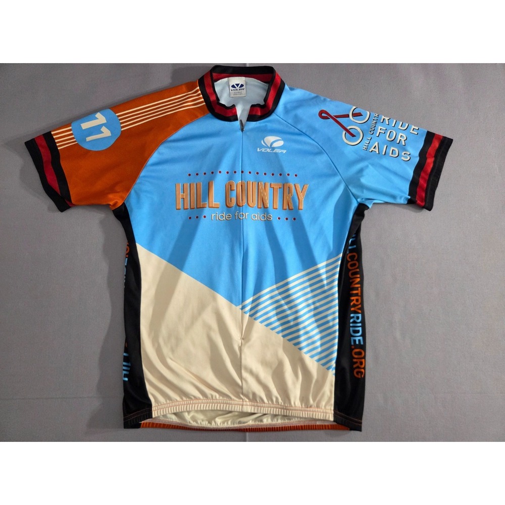 Voler Cycling Jersey Mens Extra Large Blue White Austin TX Themed Full Zip
